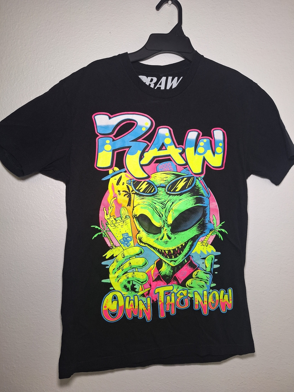 RAW Black Short Sleeve Graphic Tee - Neon Alien 'Own The Now'